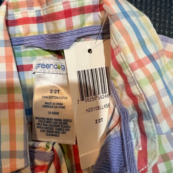 NWT greendog adorable cotton checkered pastel boys dress shirt sz 2T - Picture 2 of 2
